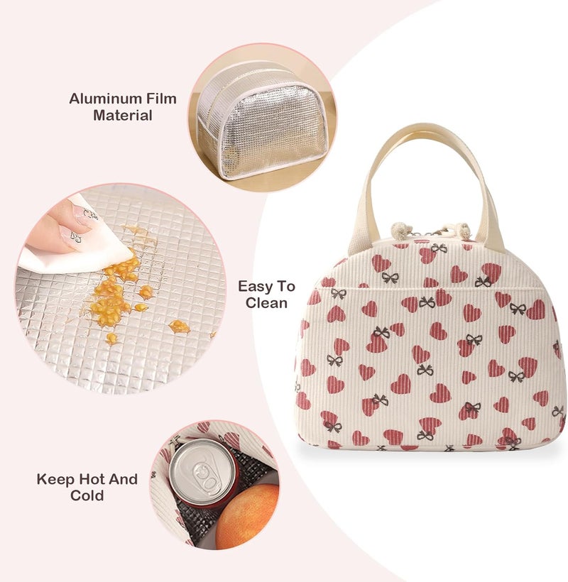 Baglemon Lunch Bag for Women Men Cute Corduroy Lunch Tote Bags Reusable Insulated Lunch Box Large Capacity Reusable Insulated Cooler for Work/Picnic/Travel - Image 4